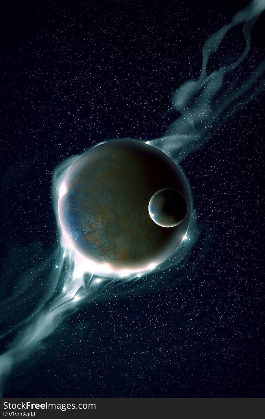 Illustration of a planet colliding with a nebulous stellar object. Illustration of a planet colliding with a nebulous stellar object