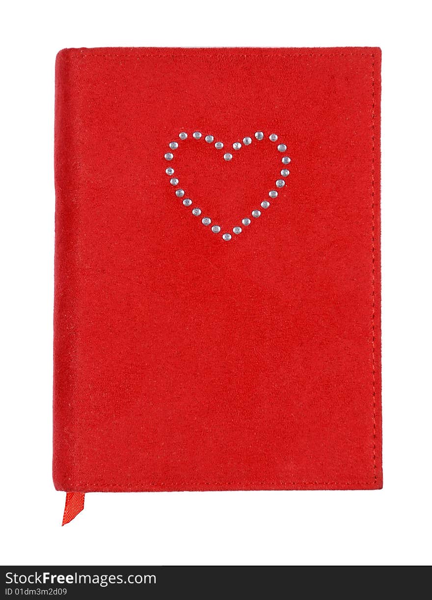 Red love textbook on white background. Red love textbook on white background