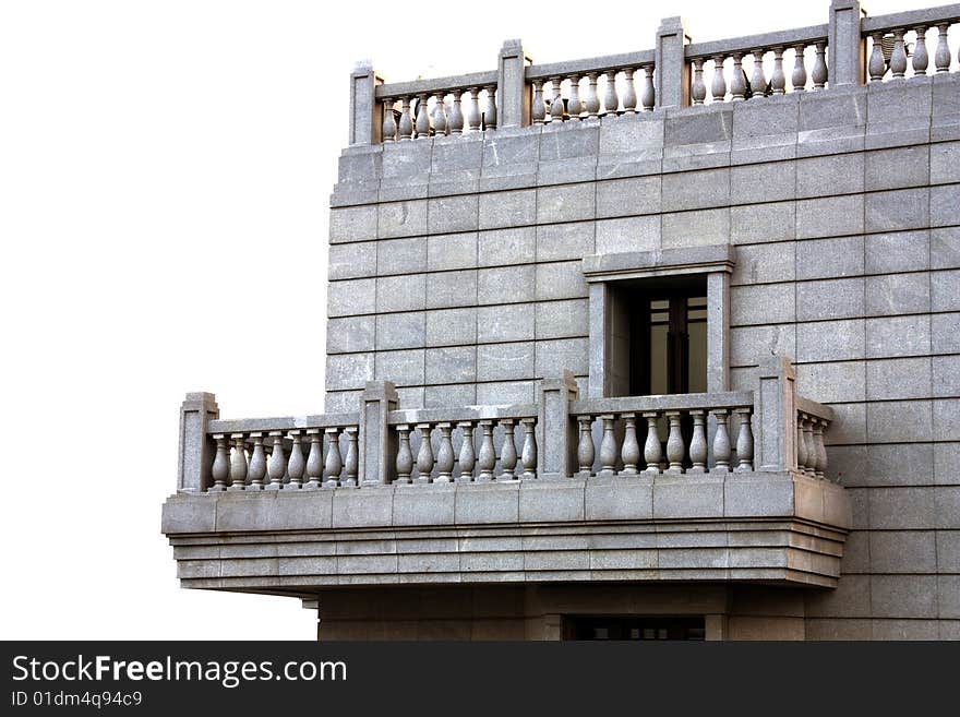 Lateral view of a balcony with white background