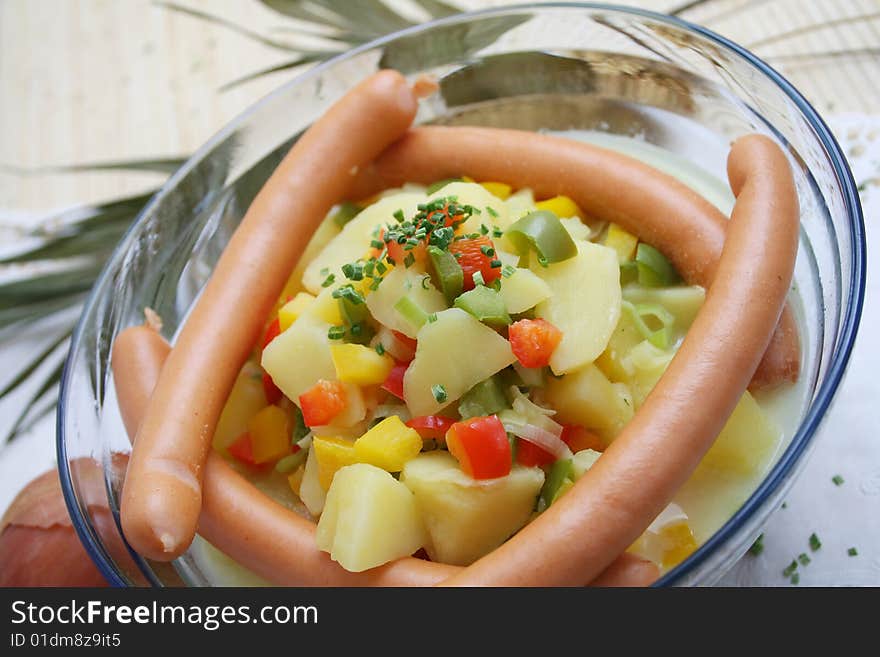 A fresh stew of potatoes with sausage. A fresh stew of potatoes with sausage