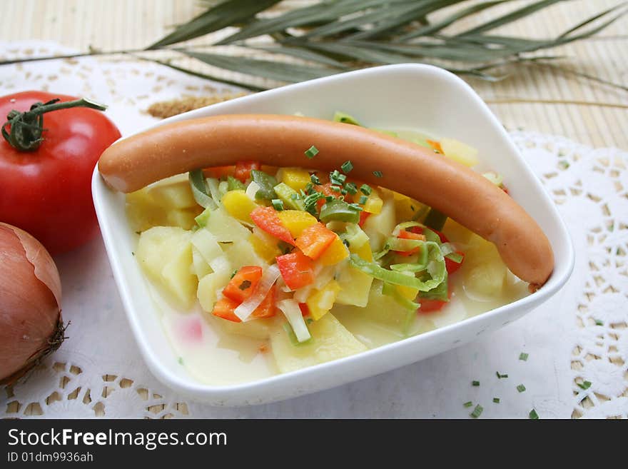 A fresh stew of potatoes with sausage. A fresh stew of potatoes with sausage