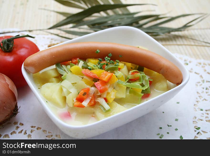 A fresh stew of potatoes with sausage. A fresh stew of potatoes with sausage