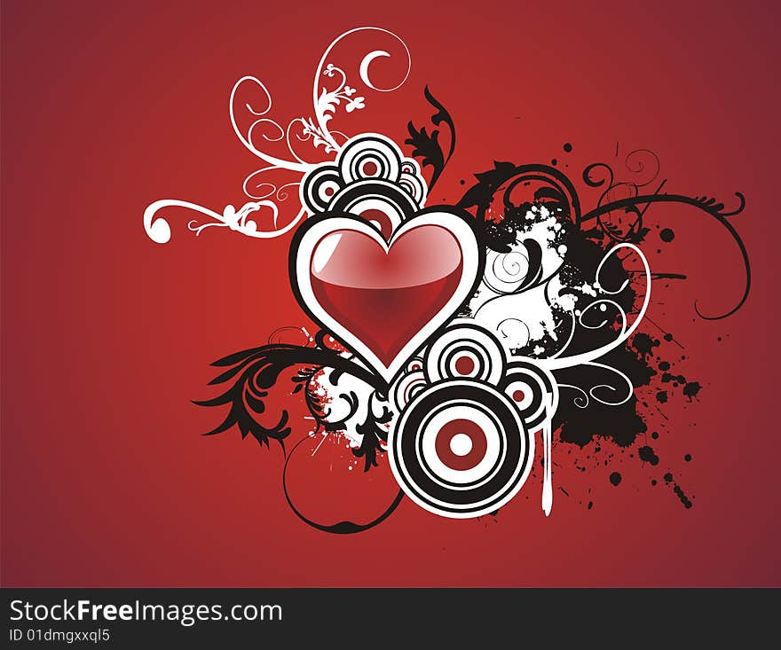 Valentine grunge heart floral vector red