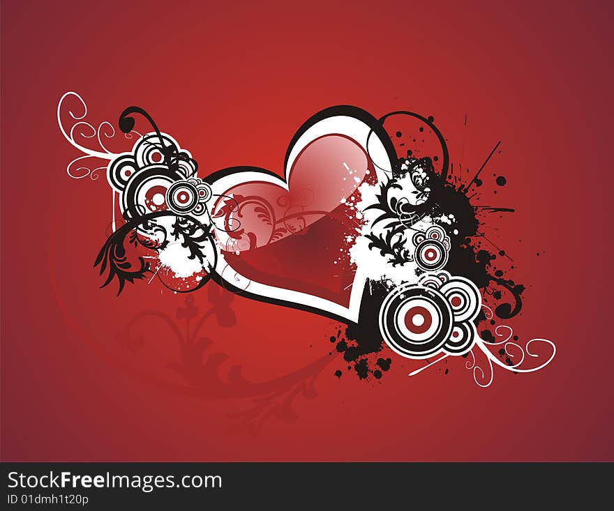 Valentine grunge heart floral vector red