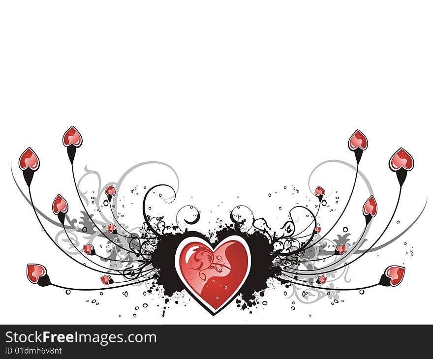 Valentine grunge heart floral vector red