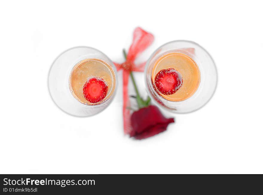 Valentine greeting with champagne and rose