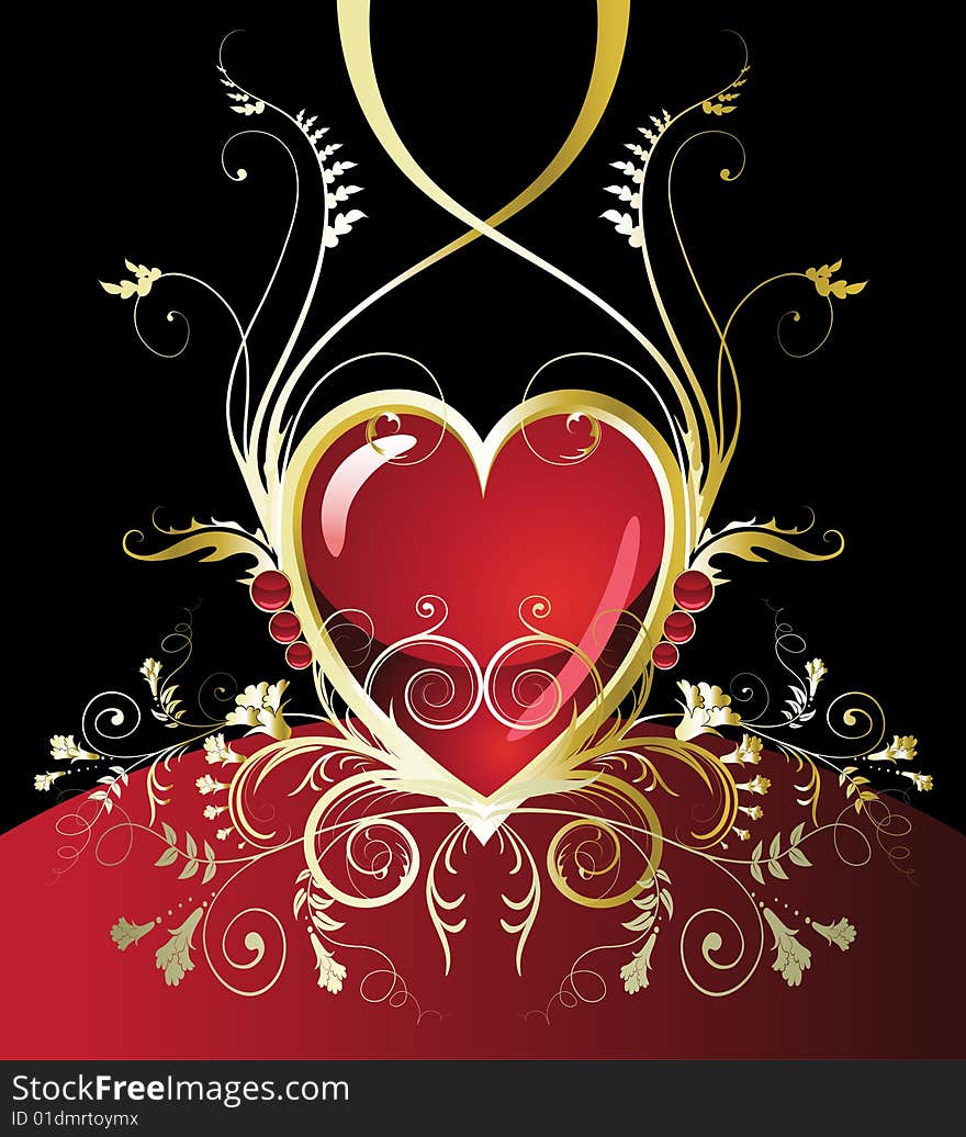 Vintage gold heart. vector illustration