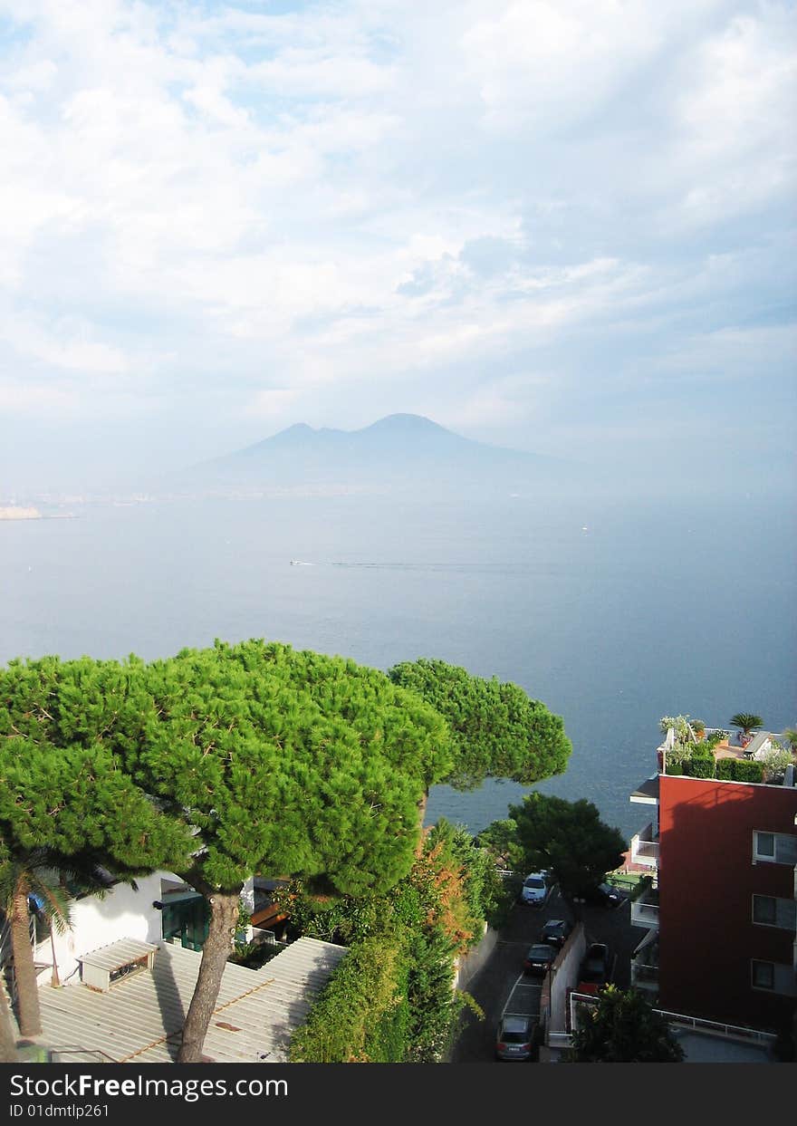 View of the gulf of Naples with volcano Vesuvius on the background. View of the gulf of Naples with volcano Vesuvius on the background