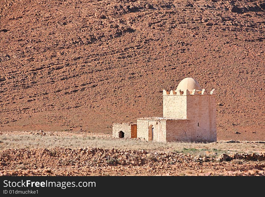 Mausoleum or Muslim shrine in Atlas mountains of Morocco