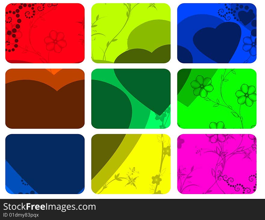 Color illustration with blocs patterns and hearts. Color illustration with blocs patterns and hearts