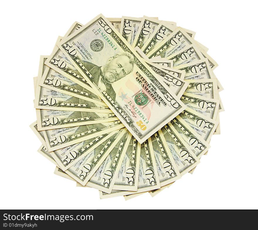 Fifty dollar bills isolated on white. Fifty dollar bills isolated on white.