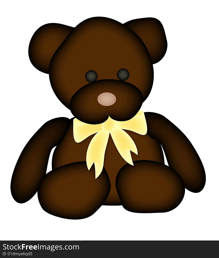 Illustration of teddy bear with yellow bow. Illustration of teddy bear with yellow bow