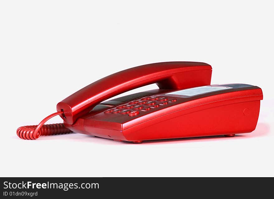 Blue office telephone on a white  background