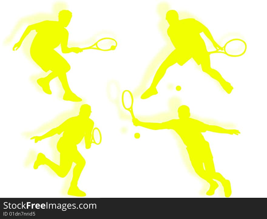 Tennis player silhouette in different poses and attitudes. Tennis player silhouette in different poses and attitudes