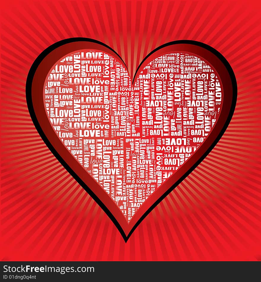 Valentine background elements - big heart with word love