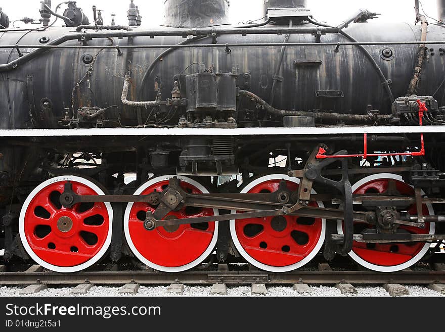 Wheels of a steam locomotive