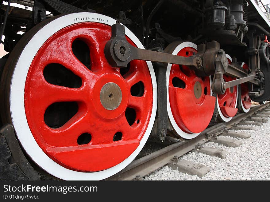 Wheels of a steam locomotive