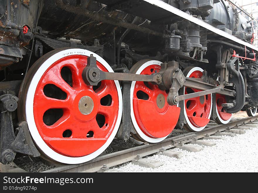 Wheels of a steam locomotive