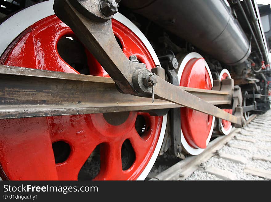 Wheels of a steam locomotive