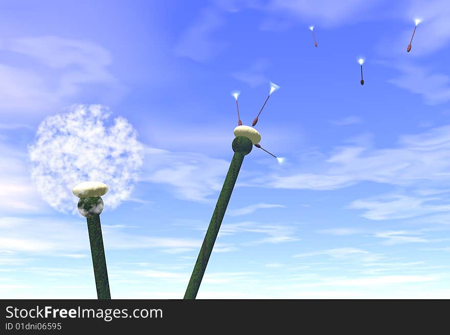 The dandelions, are executed in the 3d-editor. The dandelions, are executed in the 3d-editor