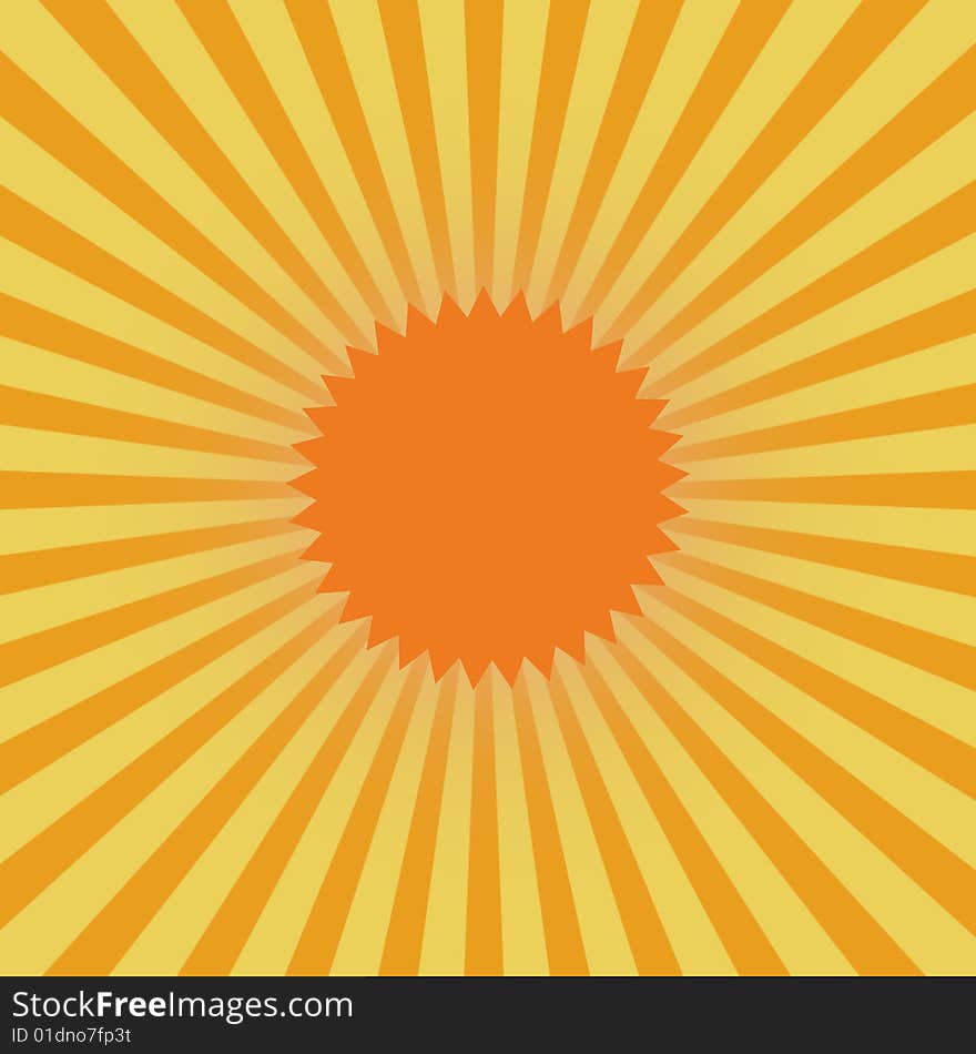 Orange sun shining.On yellow and orange background