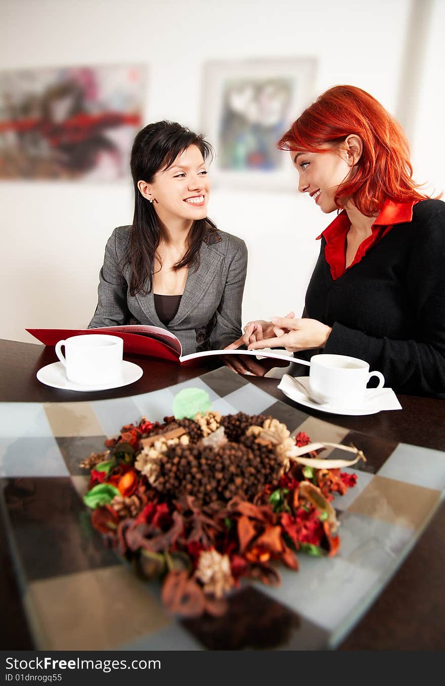 Two young caucasian businesswoman in the office. Two young caucasian businesswoman in the office