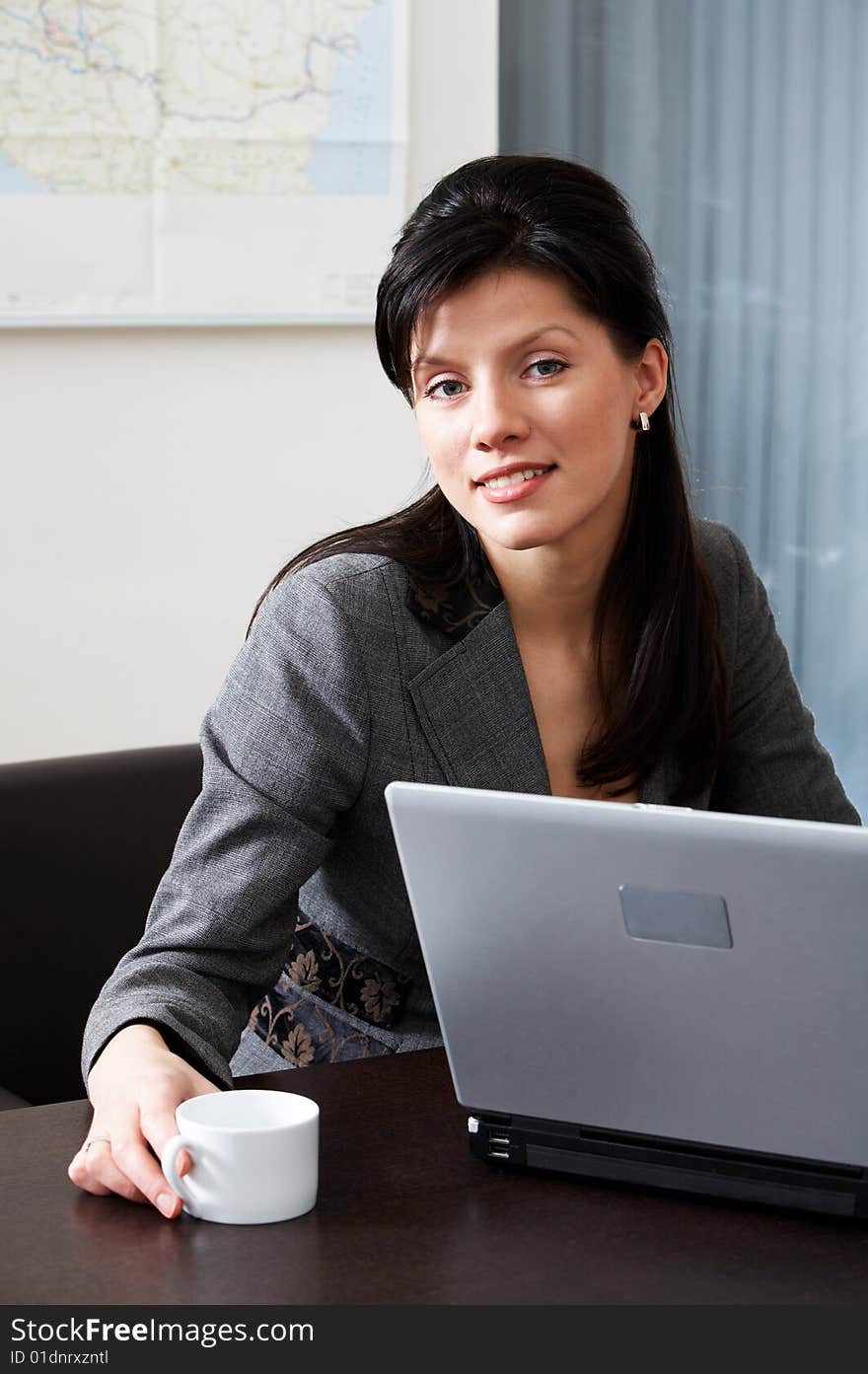 Young pretty caucasian businesswoman in the office. Young pretty caucasian businesswoman in the office