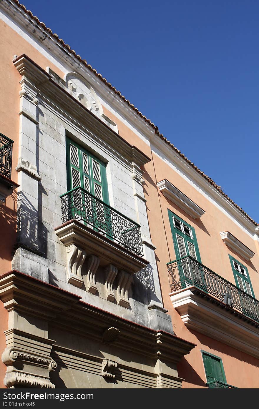 Balconies in a vintage Old Havana building, Cuba