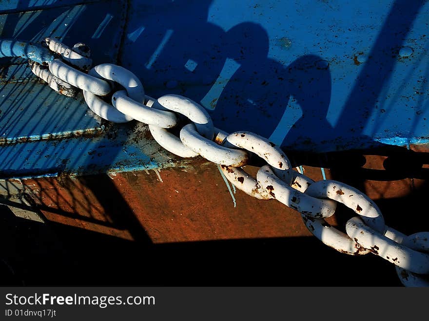 Old rusty chain on the boat