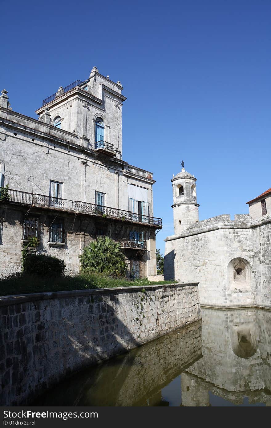 Old vintage building and Castle of the Force, in Havana, Cuba