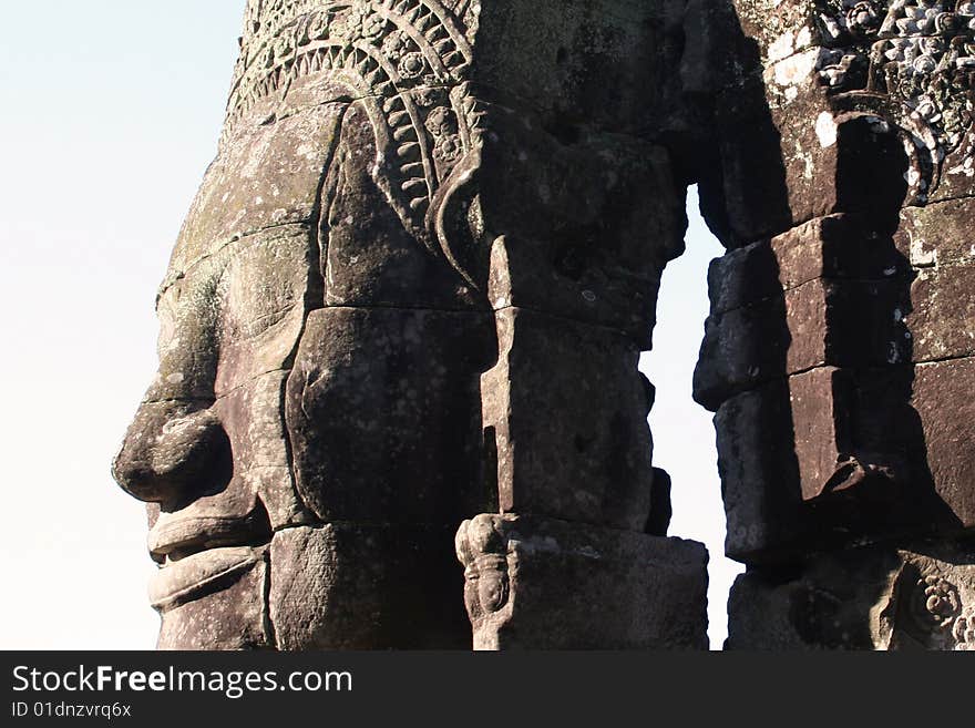 Gigantic carved head at the Bayon, Angkor Thom