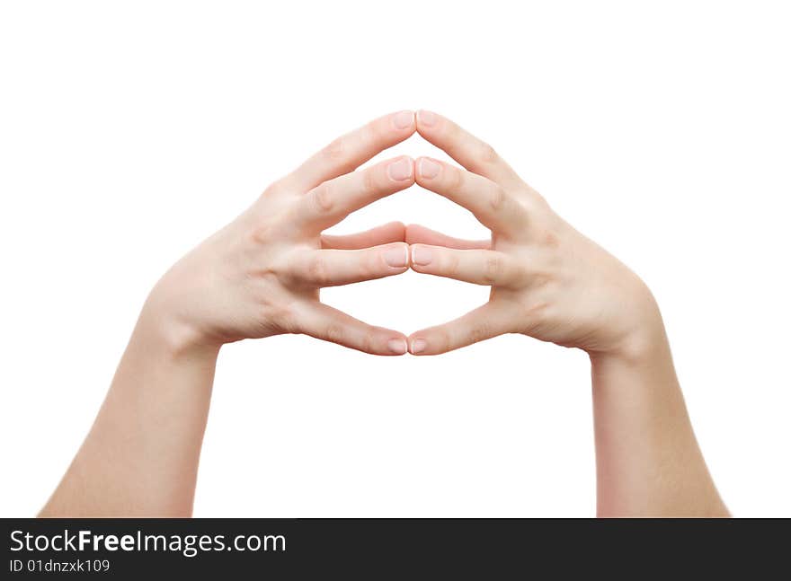 Empty woman hands isolated on white background