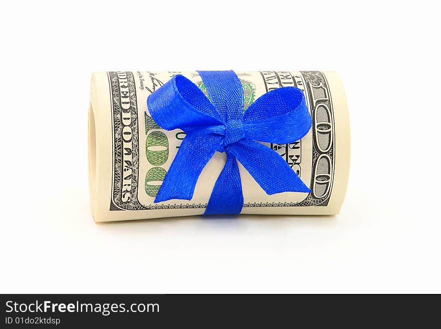 Money gift with color ribbon on a white background