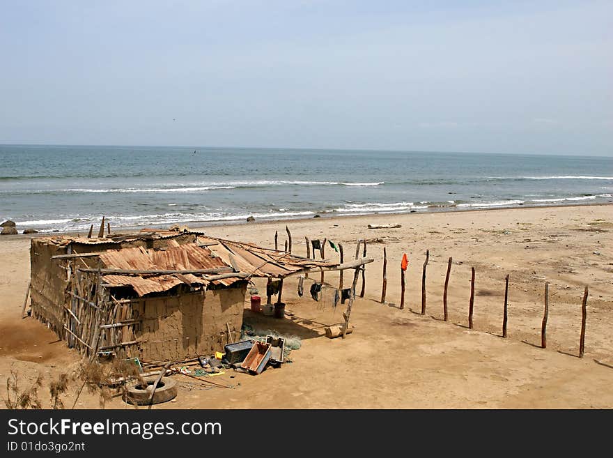 A run down shanty on the beach in Peru. A run down shanty on the beach in Peru