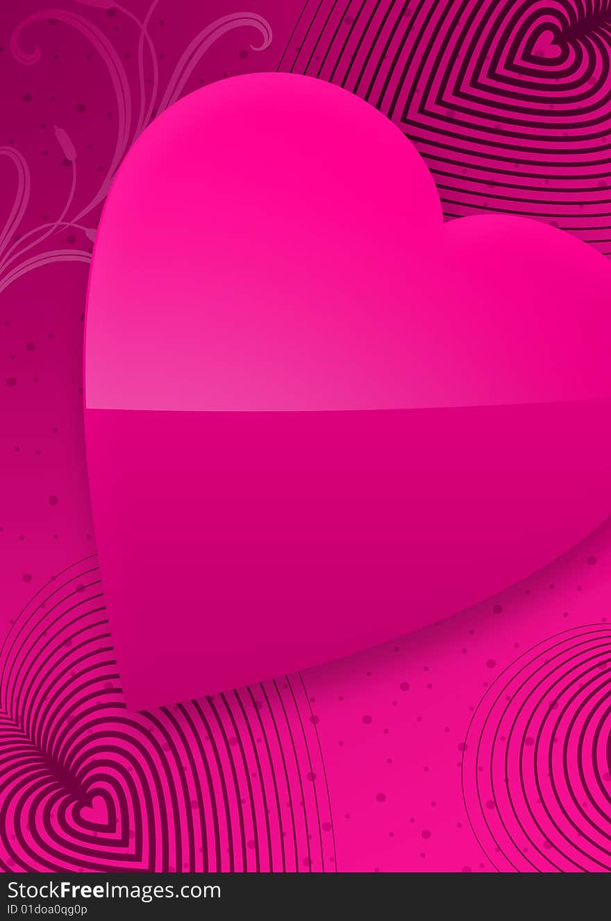 Pink Valentine's Day Illustrated Heart over a pink gradient background. Pink Valentine's Day Illustrated Heart over a pink gradient background.