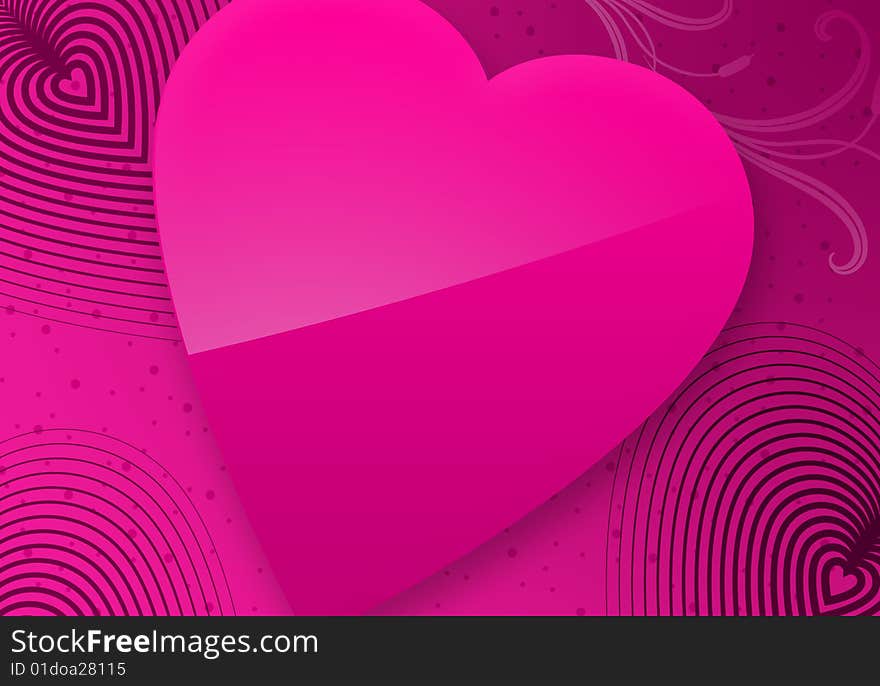 Pink Valentine's Day Illustrated Heart over a pink gradient background.