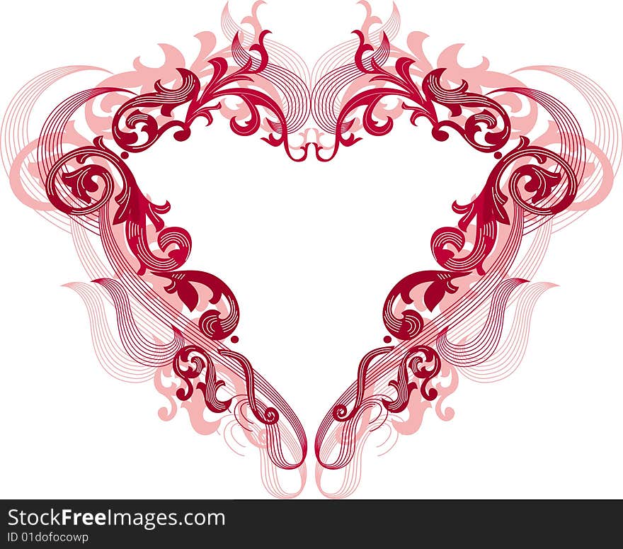 Red heart with filigree ornament, vector images scale to any size