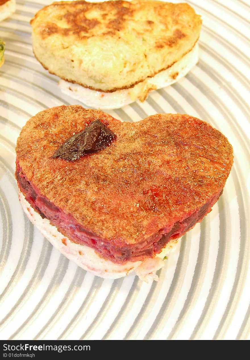 Shaping a beet omelette for Valentine's Day. Shaping a beet omelette for Valentine's Day