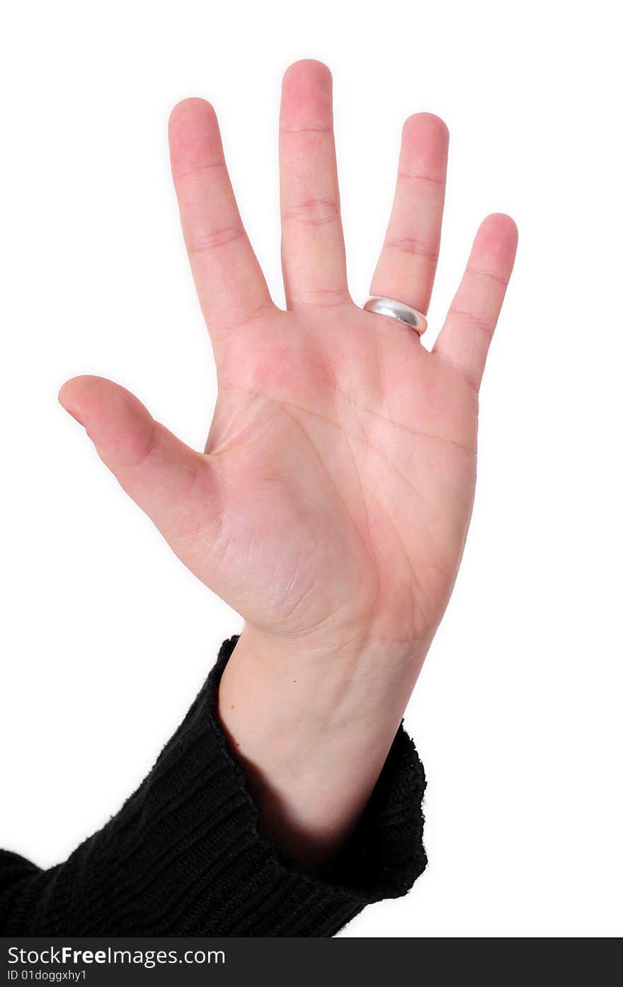 Sign with the hand and fingers isolated over a white background. Sign with the hand and fingers isolated over a white background