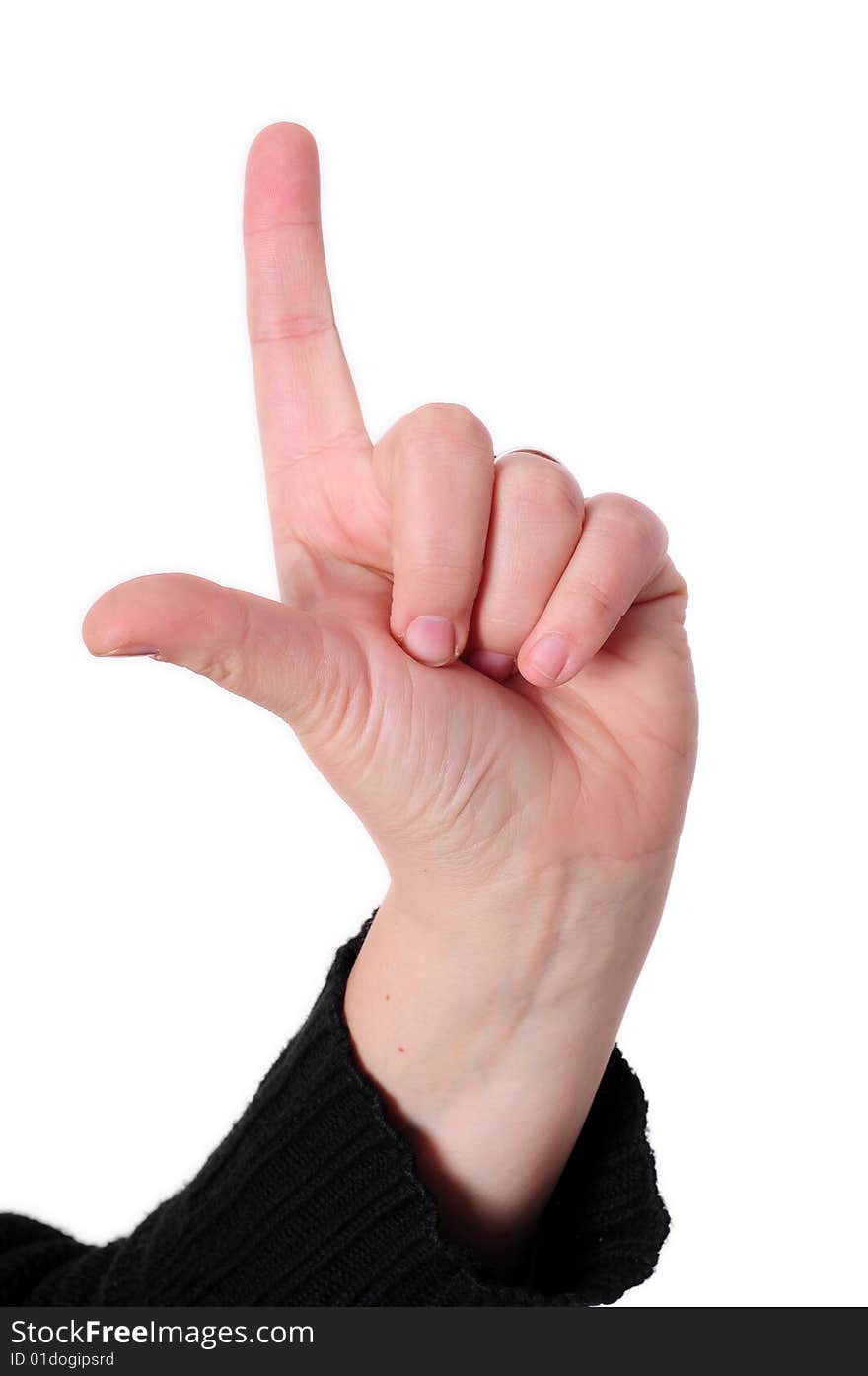 Sign with the hand and fingers isolated over a white background. Sign with the hand and fingers isolated over a white background