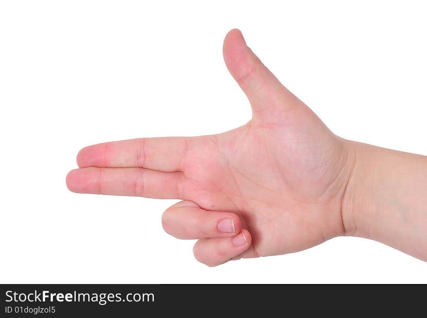 Sign with the hand and fingers isolated over a white background. Sign with the hand and fingers isolated over a white background