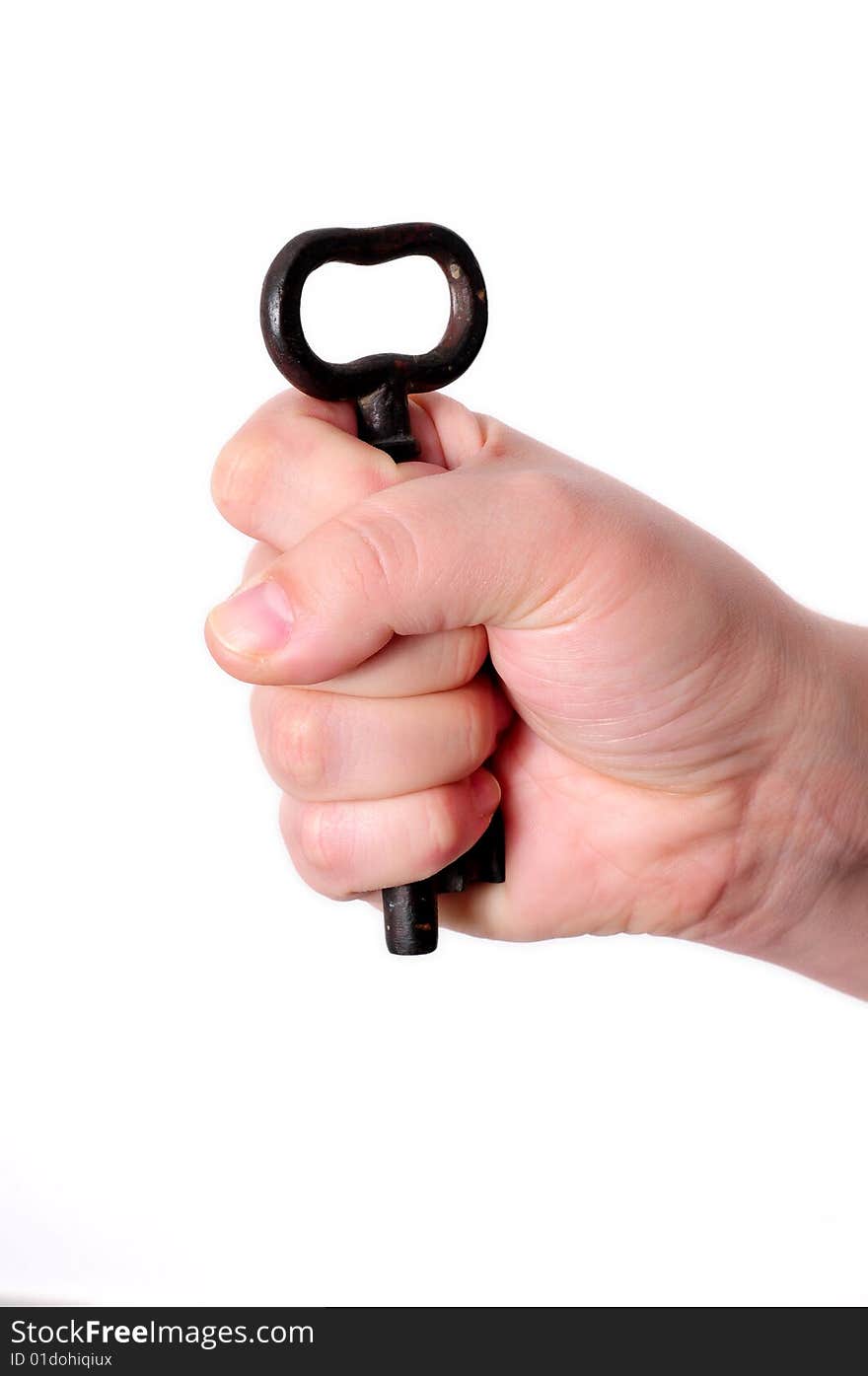 Key in a hand on white background