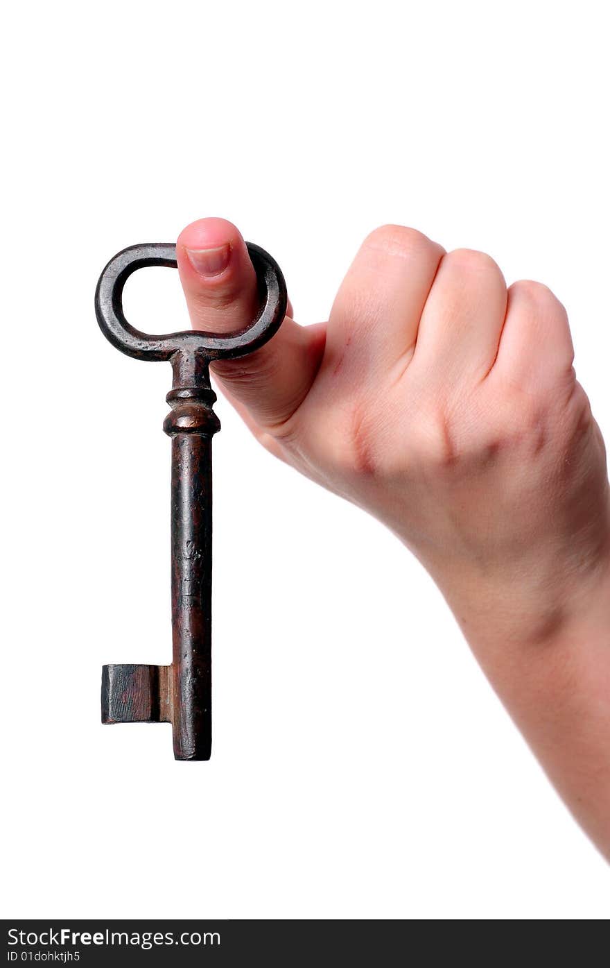 Key in a hand on white background