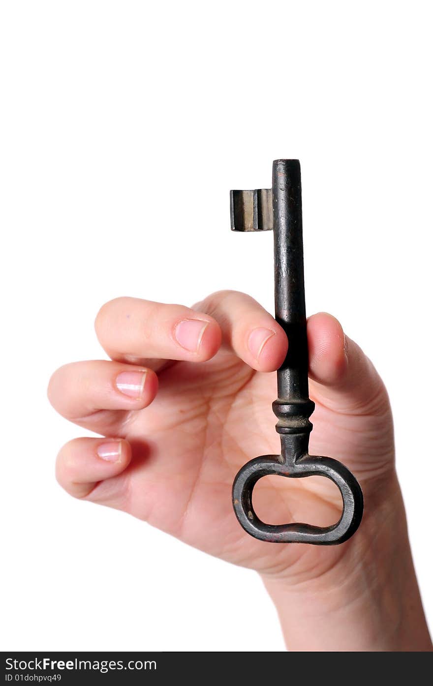 Key in a hand on white background