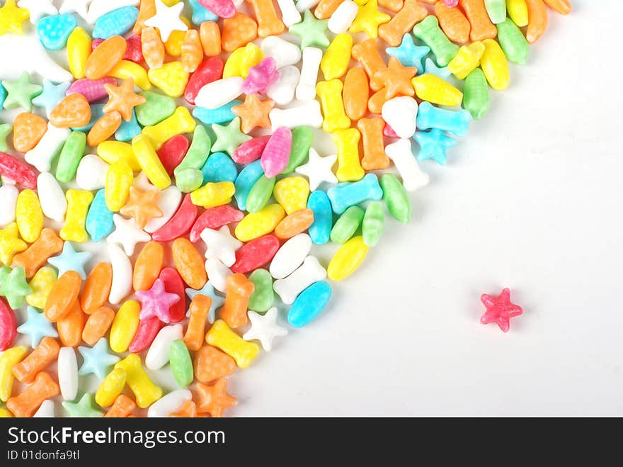 Colorful candy texture on white background