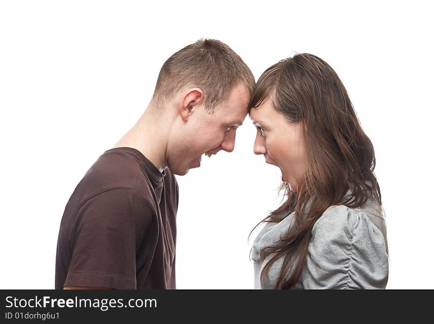 Young man and  young woman on the white background. Young man and  young woman on the white background