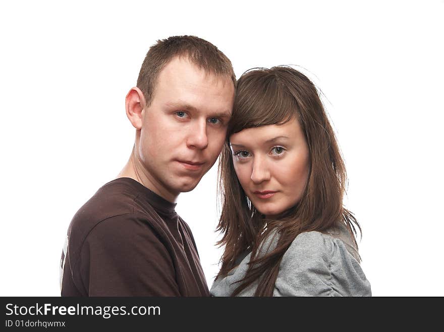 Young man and  young woman on the white background. Young man and  young woman on the white background