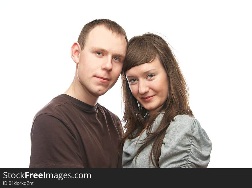 Young man and  young woman on the white background. Young man and  young woman on the white background