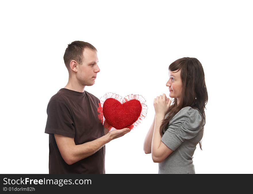 Young man and  young woman on the white background. Young man and  young woman on the white background