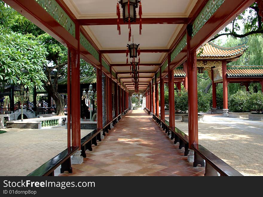 A long corridor in the Baomo garden of Guangzhou,China.